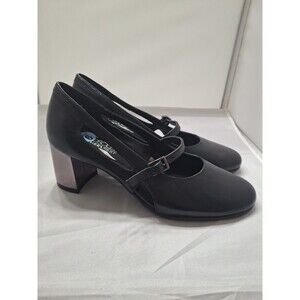 AEROSOLES HELLREST Black Leather Mary Jane Pumps Size 6